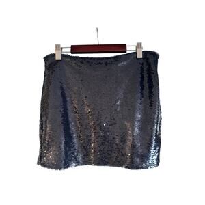 Mango MNG Sequin Mini Skirt Navy Blue Size Small NWT Mid Rise Side Zip